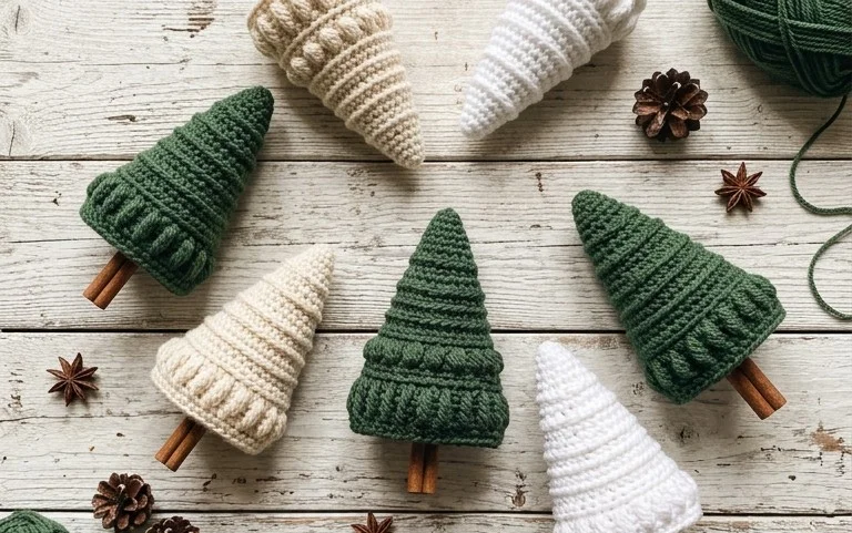 15 Kostenlose Häkelanleitungen für kleine Weihnachtsbäume