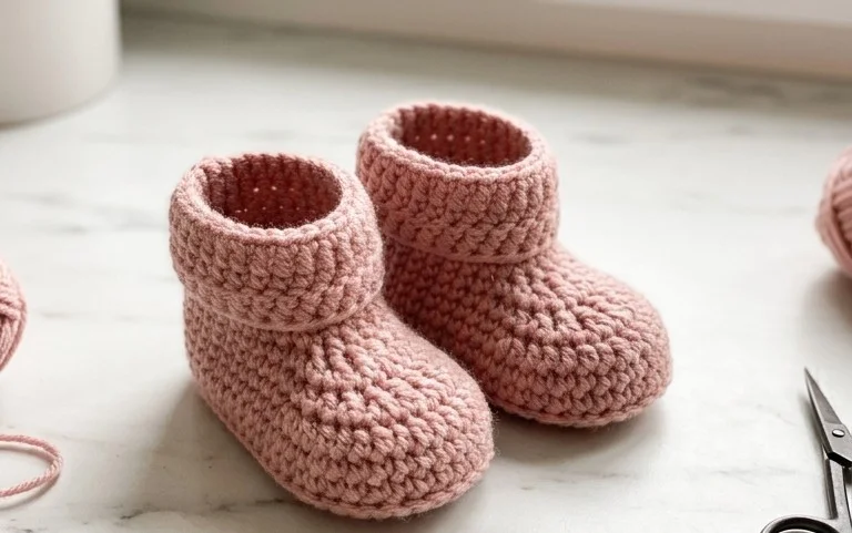 Baby-Schühchen mit Umschlag häkeln: Einfache Anleitung